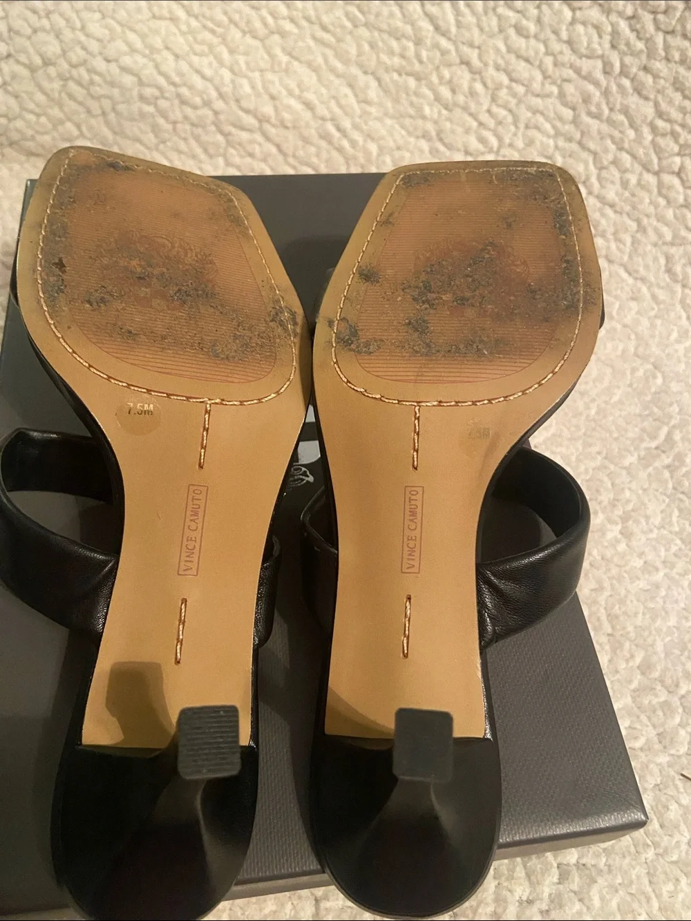 Vince Camuto Black Double-Strap Mid Heel Sandals